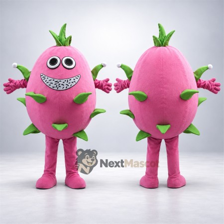 Dragon Fruit Mascot Costume - Pink, Wide Grin for Food Fairs Dragon Fruit Mascot Costume - Pink, Wide Grin for Food Fairs