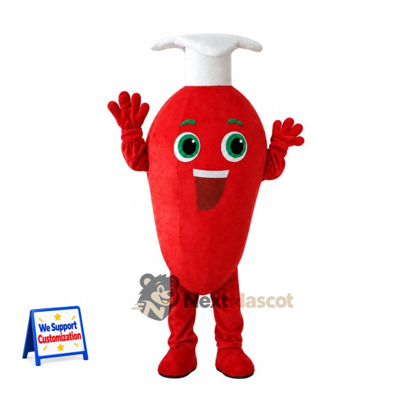 Chili Pepper Mascot Costume - Chef Style, Red