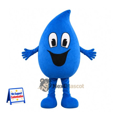 Water Drop Mascot Costume - Blue, Wide Smile for Parades