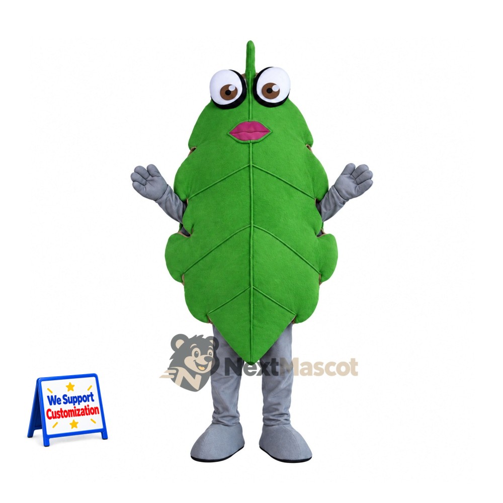Leaf Mascot Costume - Green, Gray Arms and Legs for Parades Leaf Mascot Costume - Green, Gray Arms and Legs for Parades