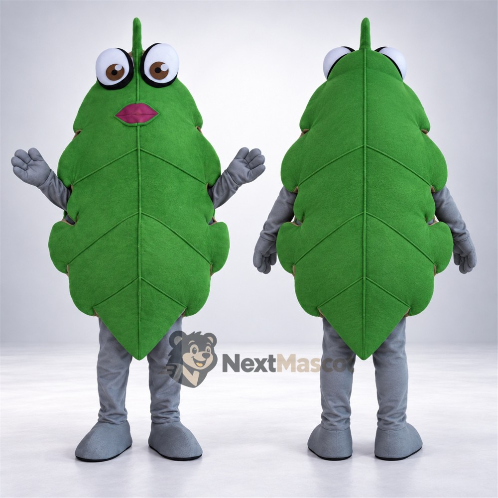 Leaf Mascot Costume - Green, Gray Arms and Legs for Parades Leaf Mascot Costume - Green, Gray Arms and Legs for Parades