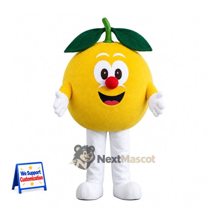 Lemon Mascot Costume - Open Smile and White Pants for Food Festivals Lemon Mascot Costume - Open Smile and White Pants for Food Festivals