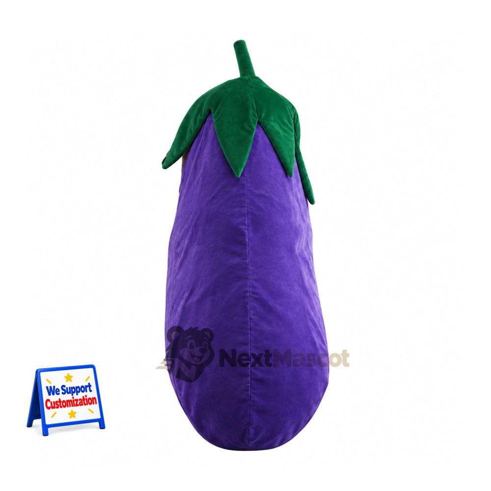 Eggplant Mascot Costume - Purple, Green Leaf Collar for Food Festivals Eggplant Mascot Costume - Purple, Green Leaf Collar for Food Festivals