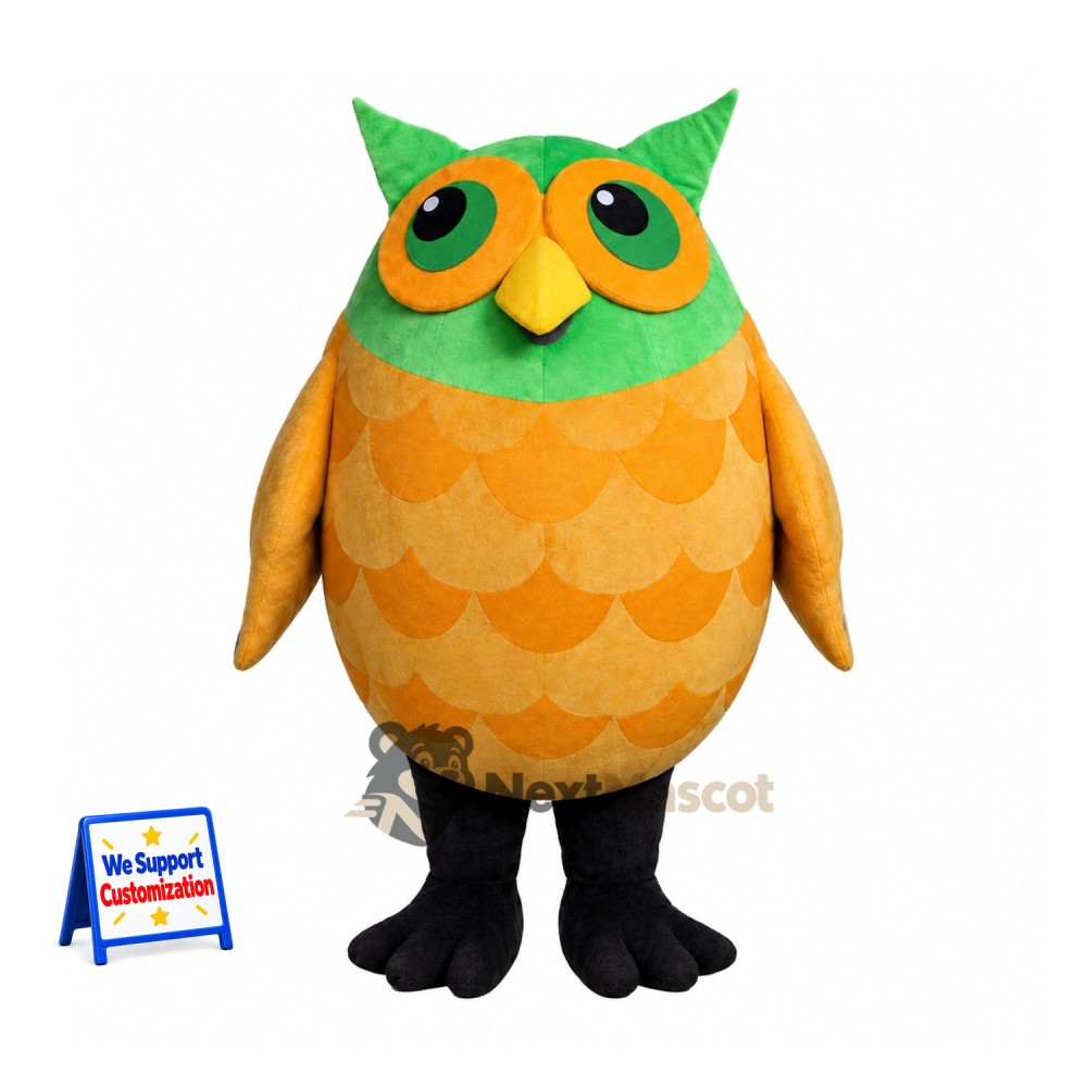 Owl Mascot Costume - Orange, Green Head Owl Mascot Costume - Orange, Green Head