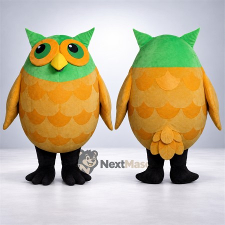 Owl Mascot Costume - Orange, Green Head Owl Mascot Costume - Orange, Green Head